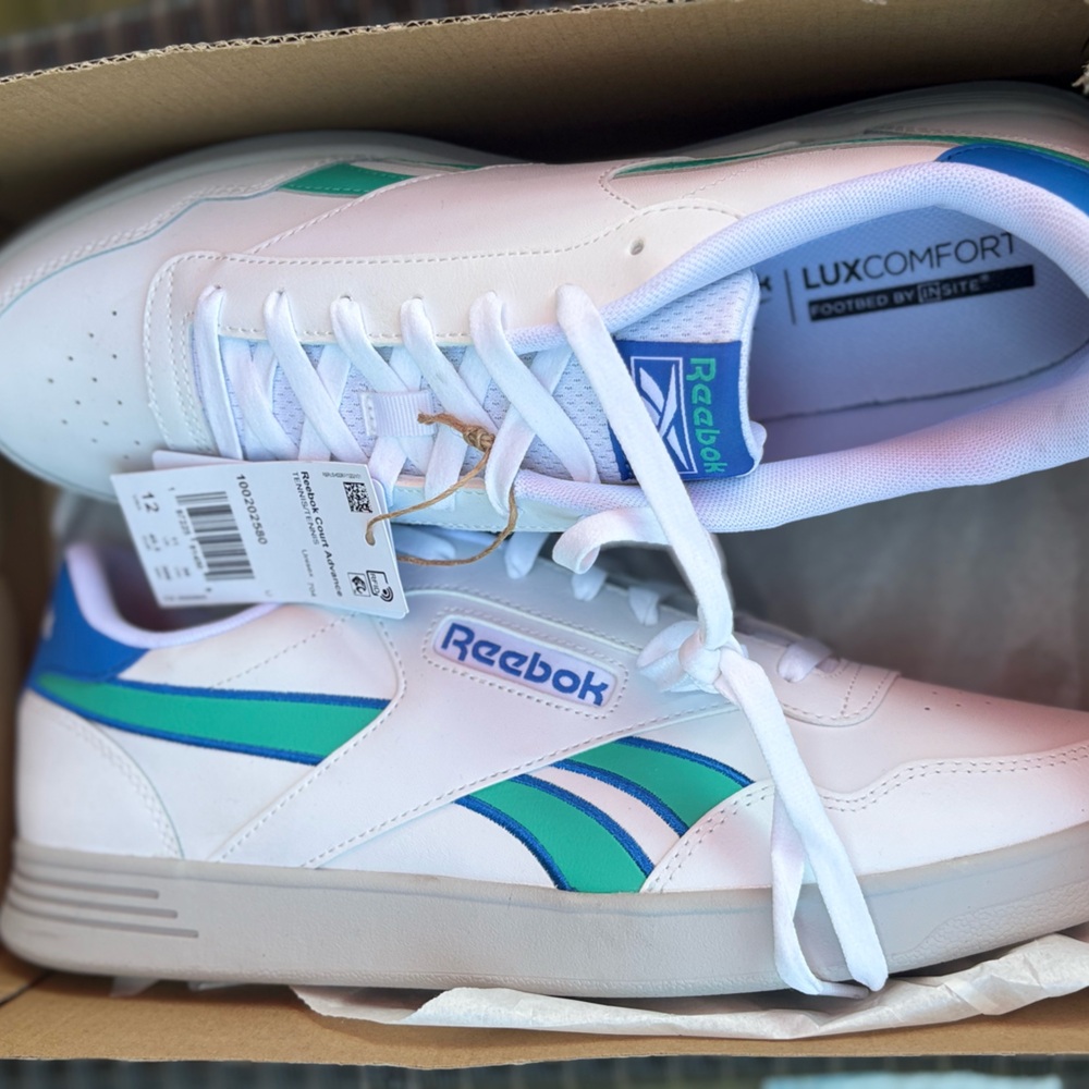 Reebok White Sneakers with Blue and Green Details